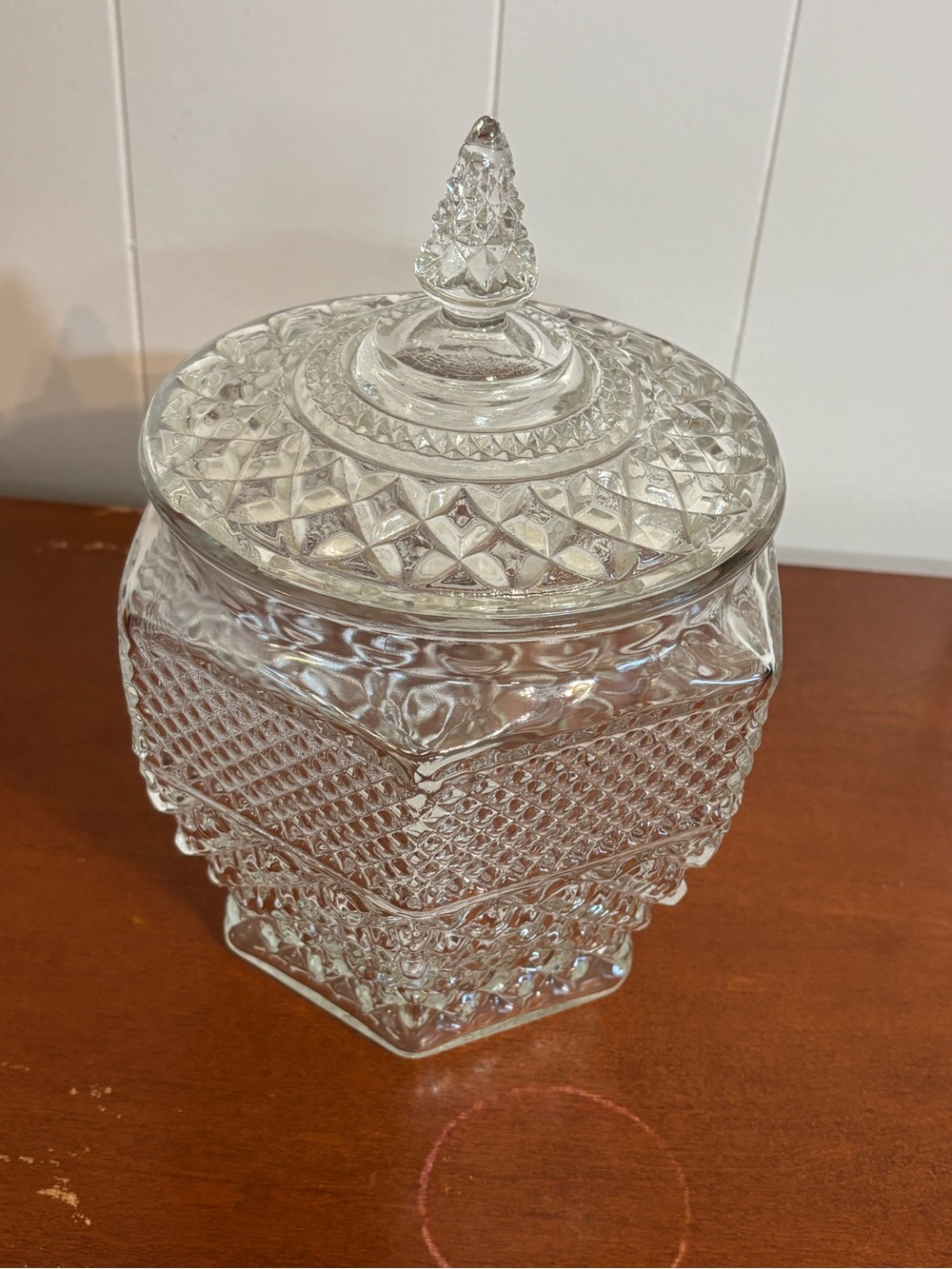 VTG Indiana Glass Diamond Point Hexagon Cookie Jar Lidded Crystal Canister MCM - Picture 2 of 11